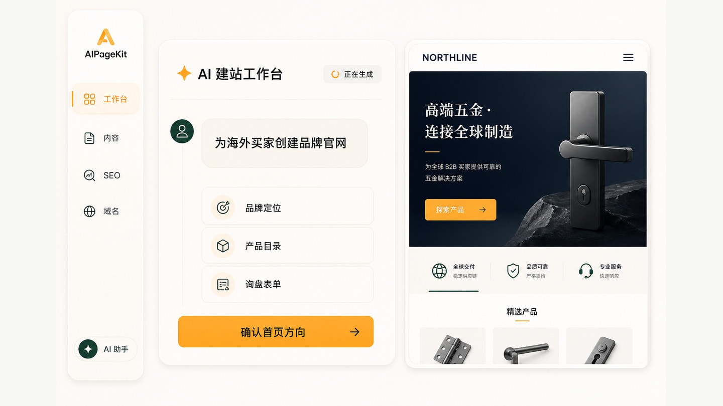 AI 全自动独立站（AIPageKit）产品界面