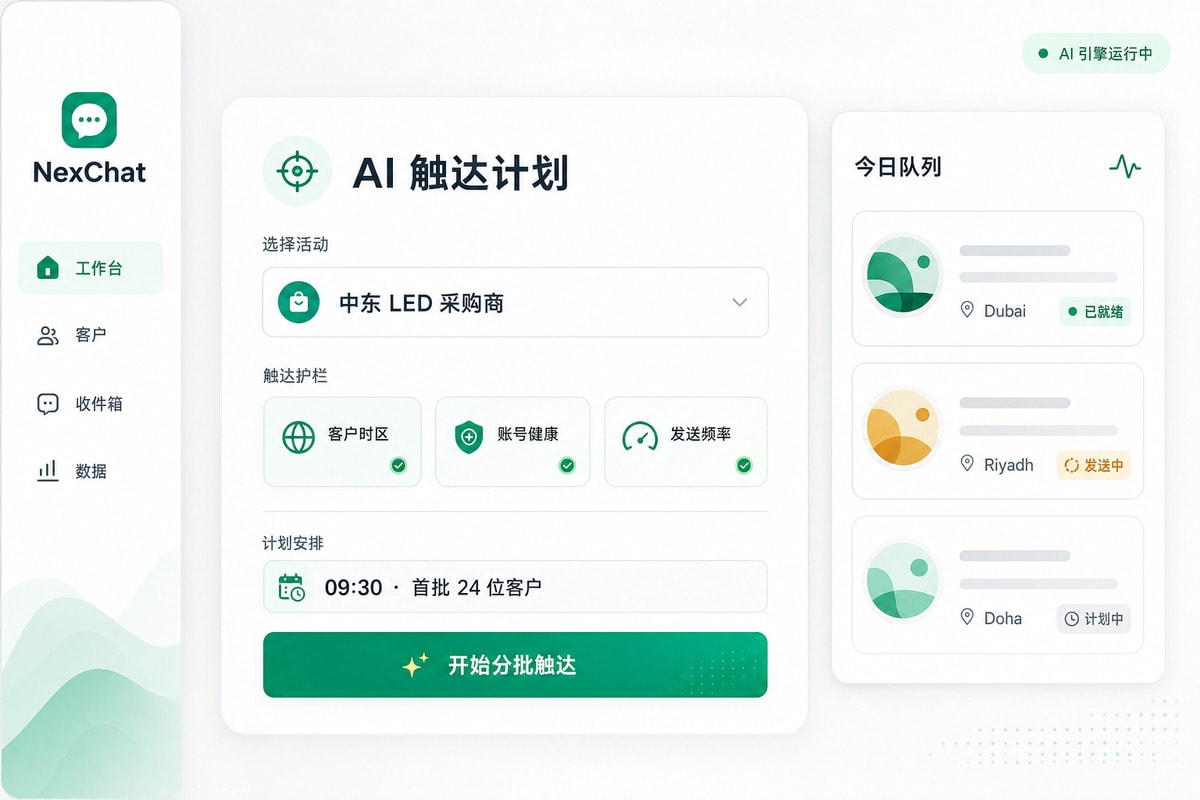 AI WhatsApp 自动群发（NexChat）产品界面