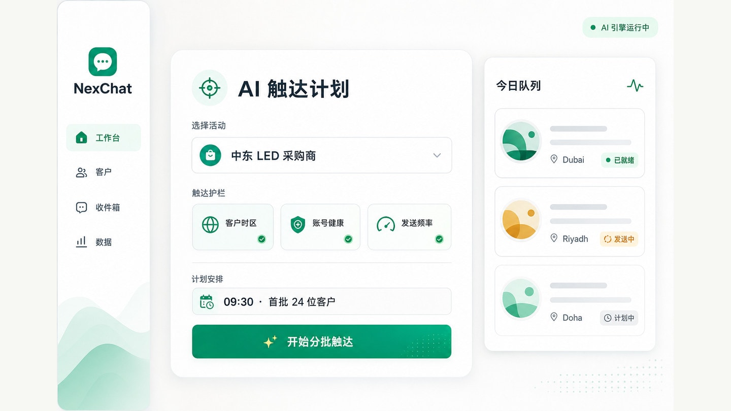 AI WhatsApp 自动群发（NexChat）产品界面
